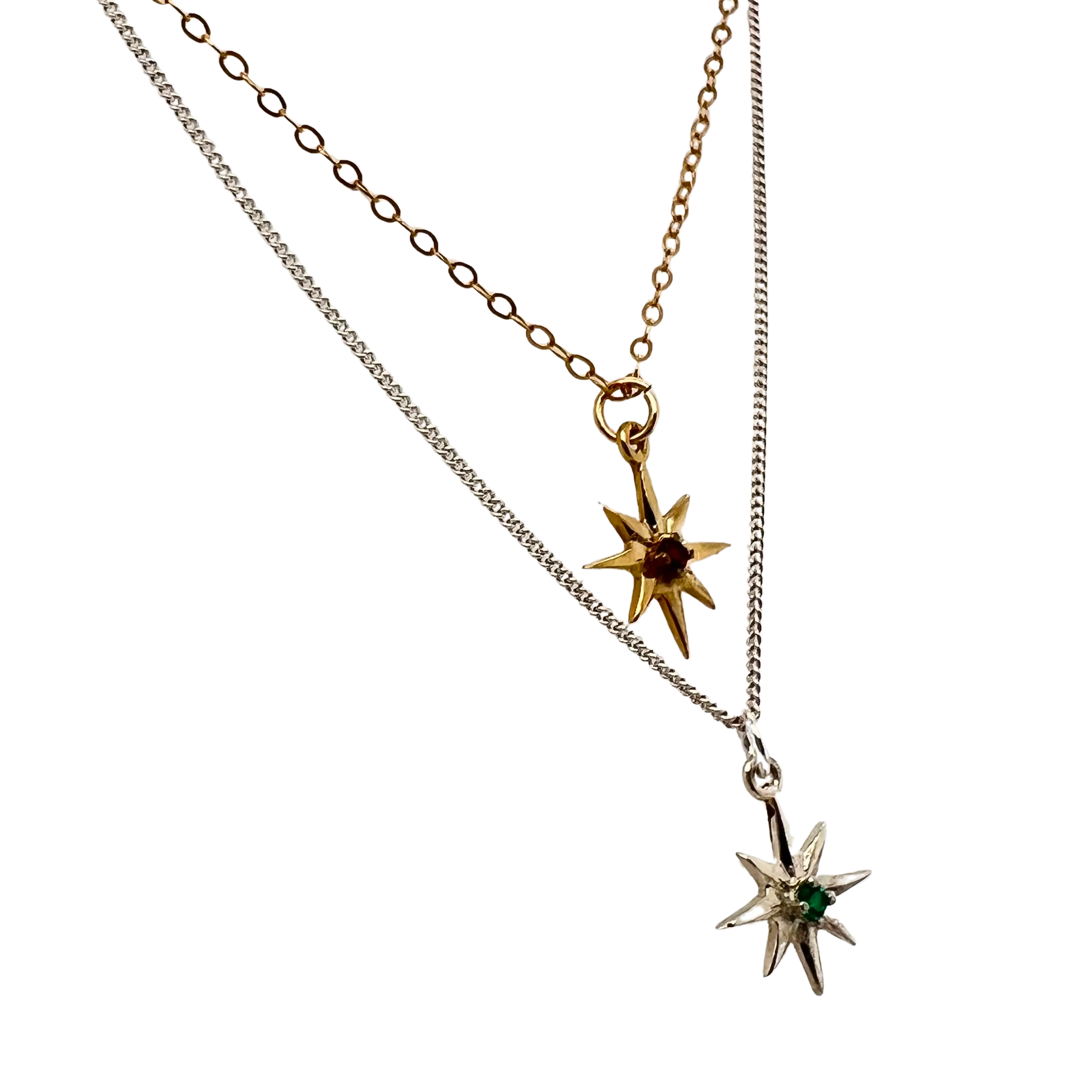 Bronze and Silver Star Burst Necklaces