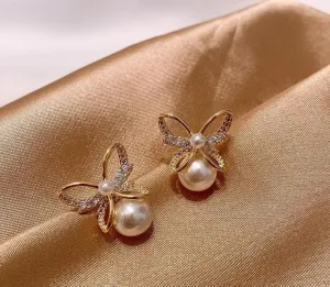 Butterfly Pearl Stud Earrings