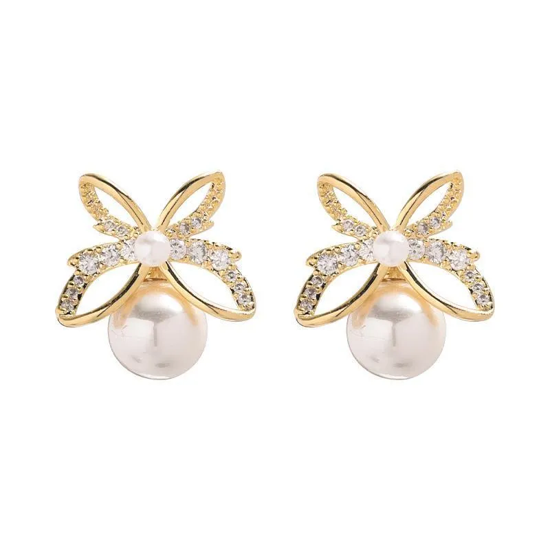Butterfly Pearl Stud Earrings