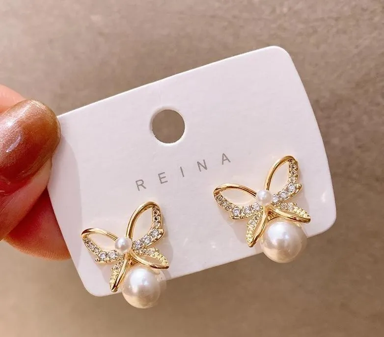 Butterfly Pearl Stud Earrings