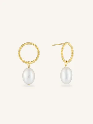Byron | Circle Stud Drop Pearl Earrings