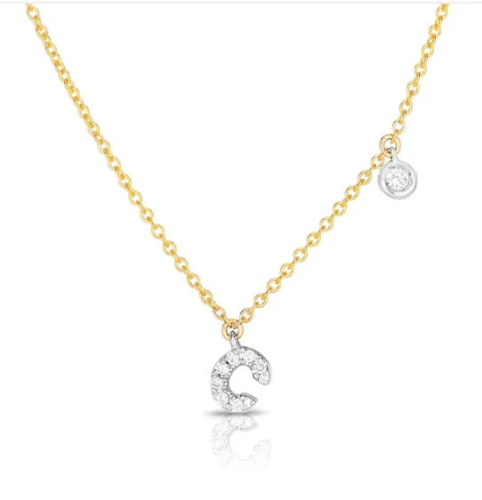 C Initial Necklace with Bezel Set Diamond