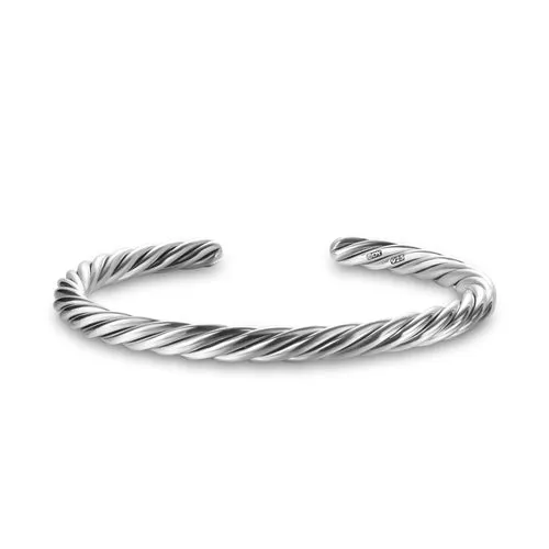 Cable Cuff Bracelet in Sterling Silver, 6mm, Size Large