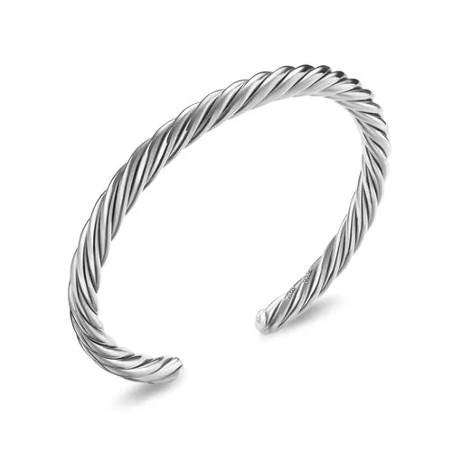Cable Cuff Bracelet in Sterling Silver, 6mm, Size Medium