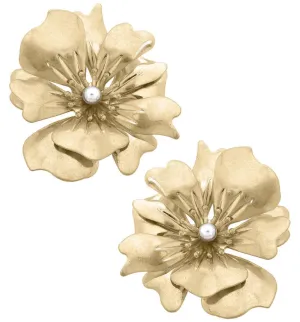 Canvas Style Nicole Flower w/ Center Pearl Earrings