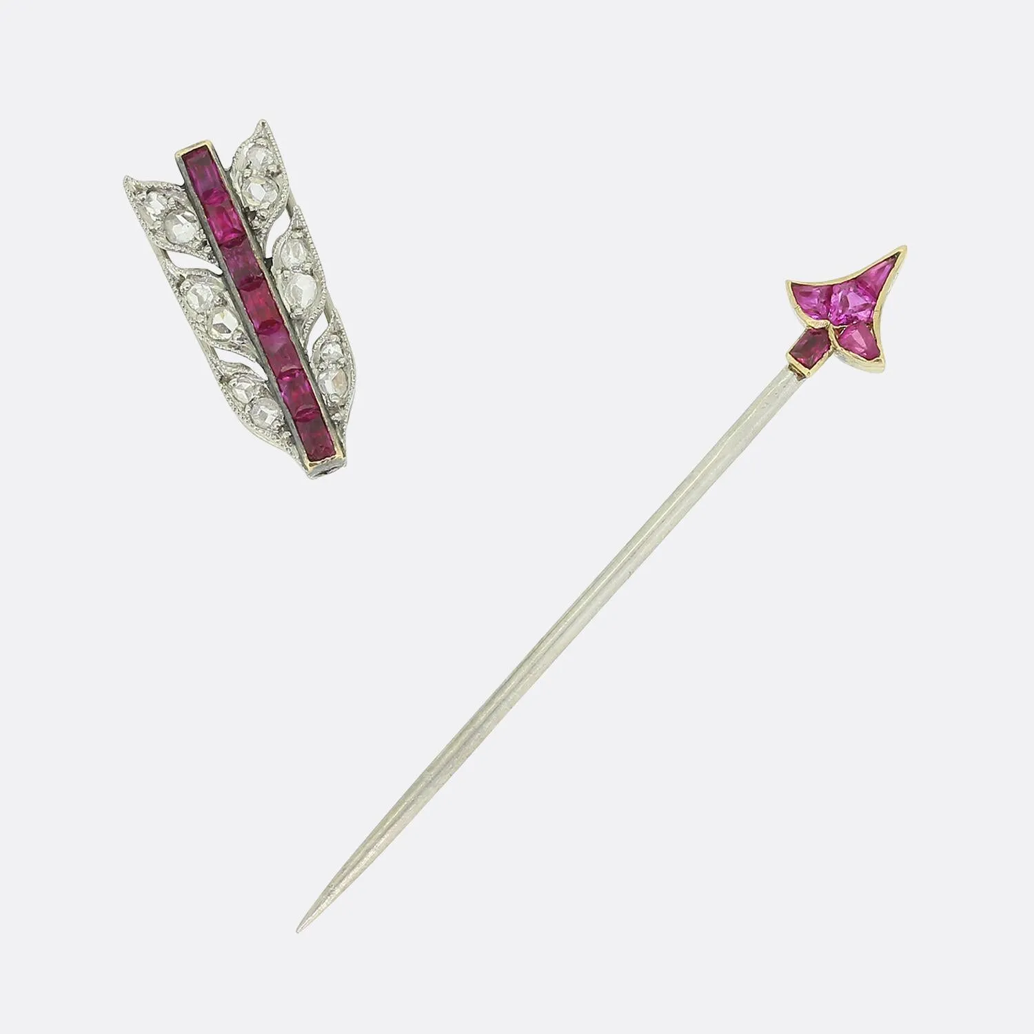 Cartier Art Deco Ruby and Diamond Arrow Jabot Pin