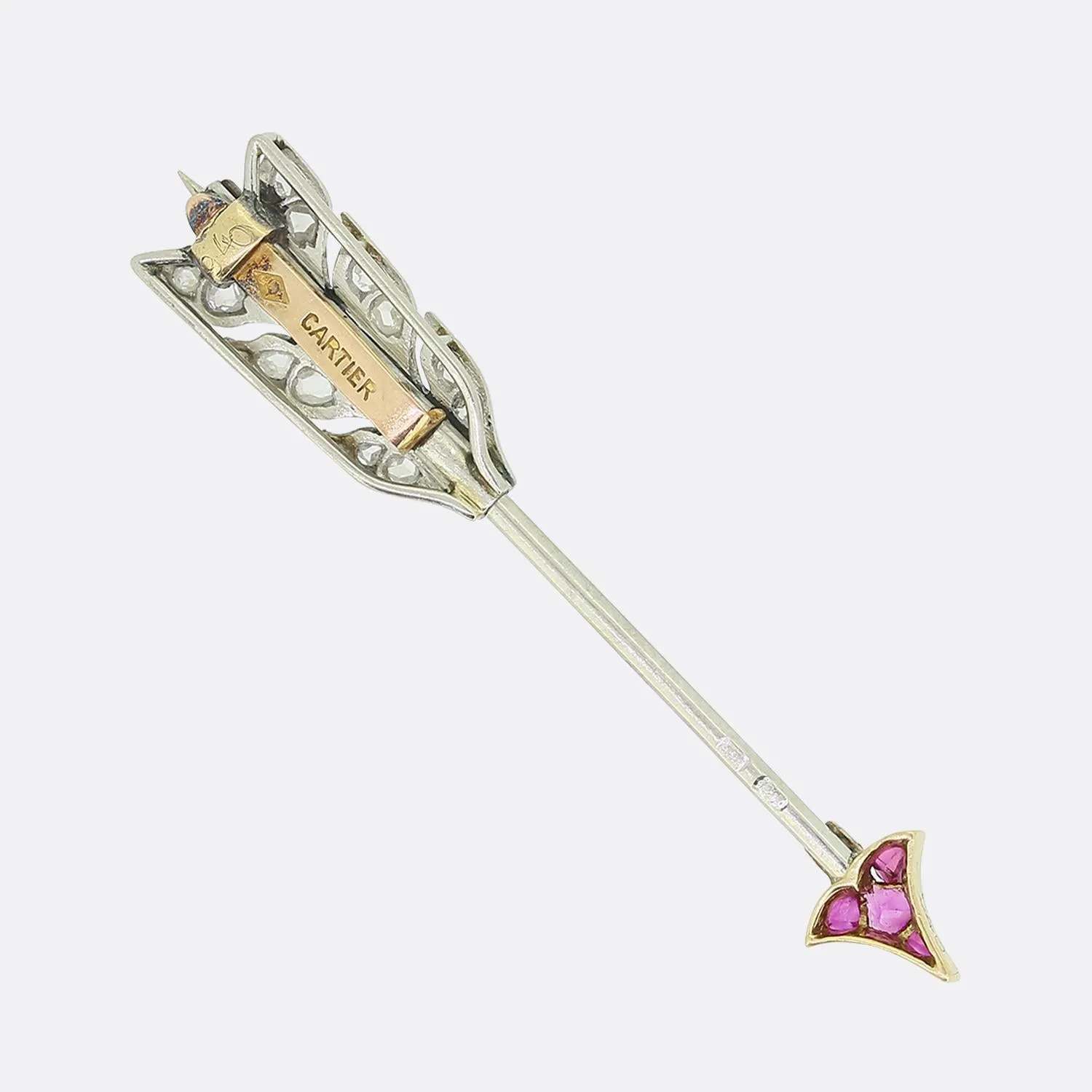Cartier Art Deco Ruby and Diamond Arrow Jabot Pin
