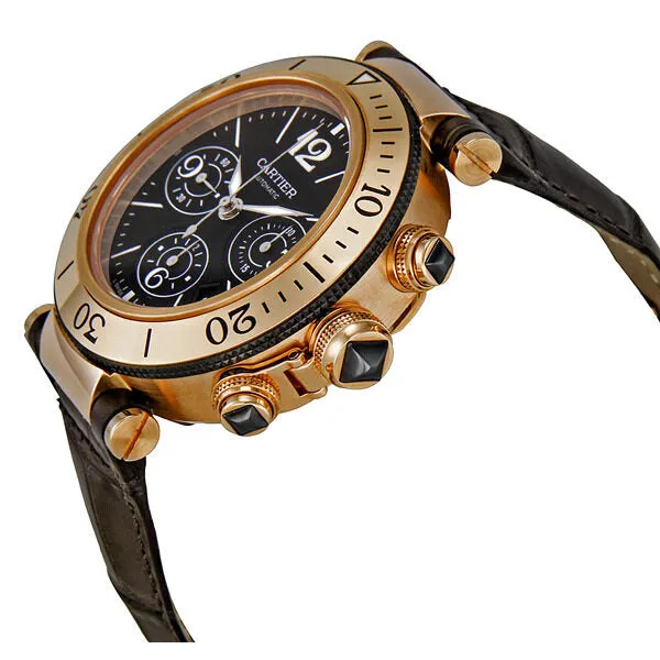 Cartier Pasha Black Dial 18kt Rose Gold Chronograph Men's Watch W3030018