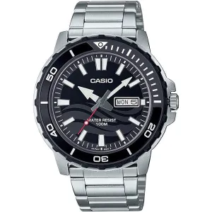 Casio Silver Stainless Steel Black Dial Quartz Watch for Gents - MTD-125D-1A1 VDF