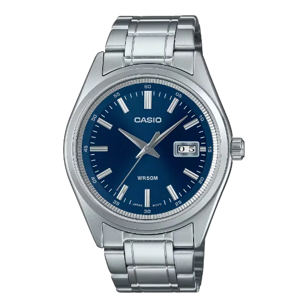 Casio Silver Stainless Steel Blue Dial Quartz Watch for Gents - MTP-B180D-2AVDF