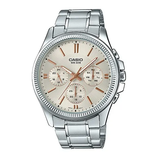 Casio Silver Stainless Steel Cream Dial Quartz Watch for Gents - MTP-1375D-7A2VDF