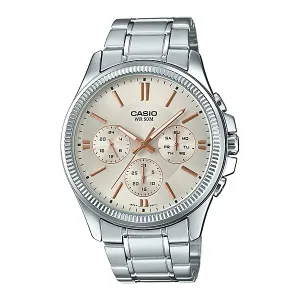 Casio Silver Stainless Steel Cream Dial Quartz Watch for Gents - MTP-1375D-7A2VDF