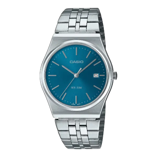 Casio Silver Stainless Steel Tiffany Blue Dial Quartz Watch for Gents - MTP-B145D-2A2VDF