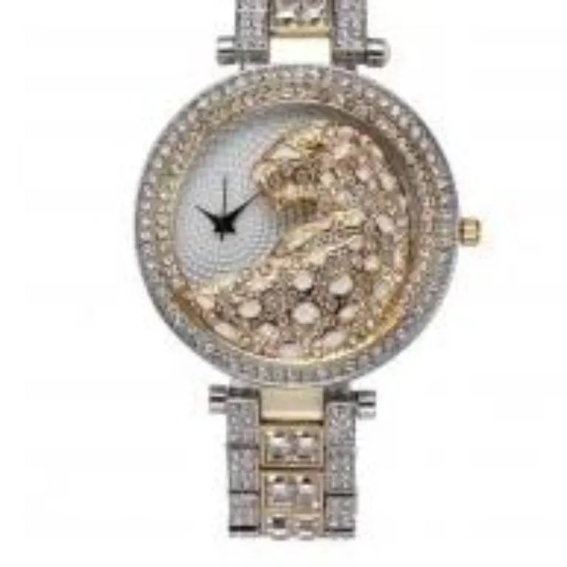 Casual Diamond Watch Leopard Women Quartz Watch 14K Gold Clock Jewelry
