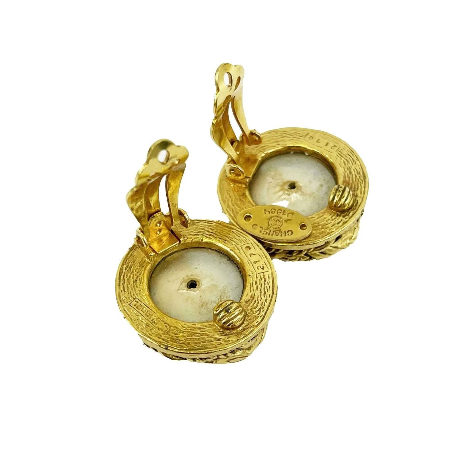 Chanel - Vintage 1984 Snake Wrapped Faux Pearl Earrings - Gold Tone Clip Ons