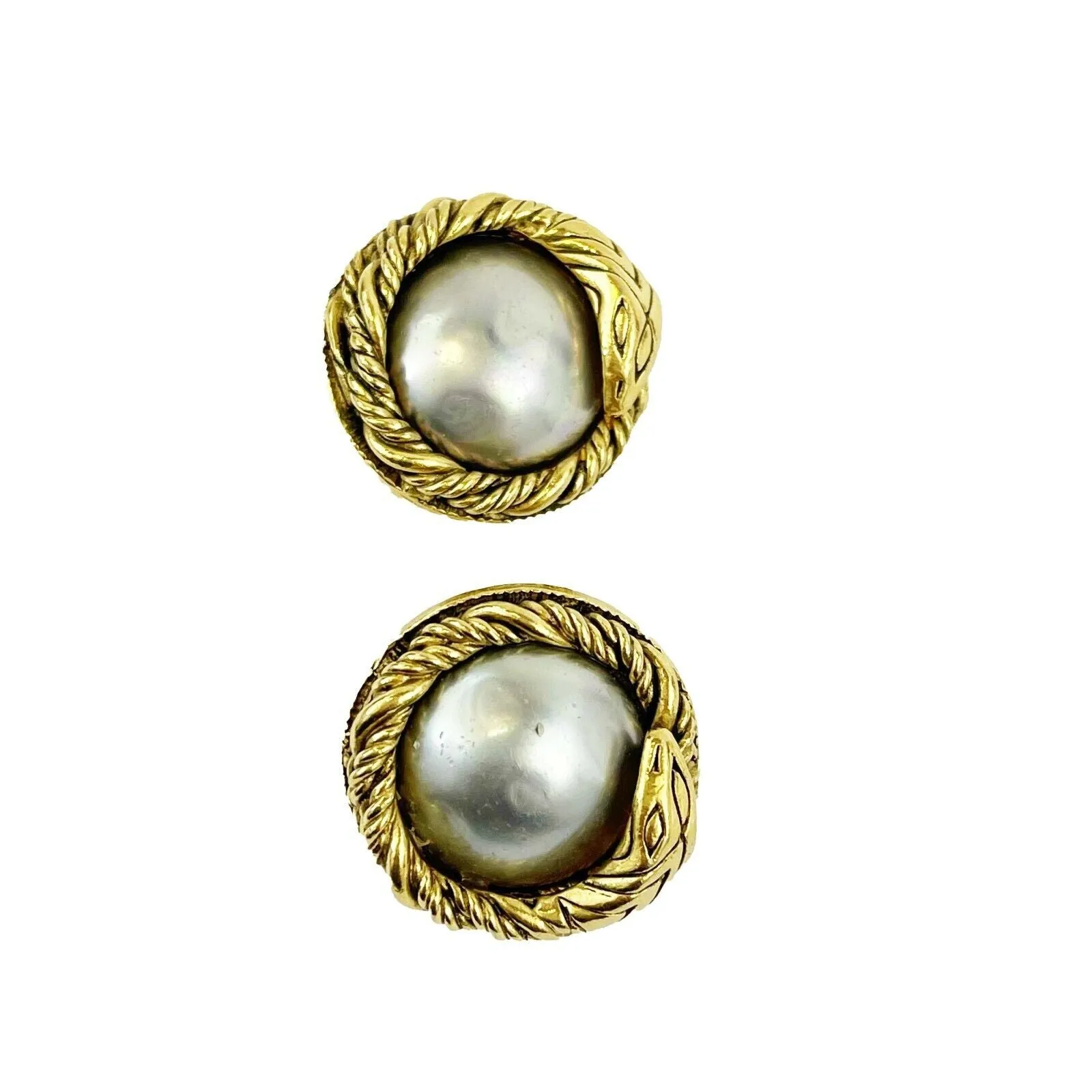 Chanel - Vintage 1984 Snake Wrapped Faux Pearl Earrings - Gold Tone Clip Ons