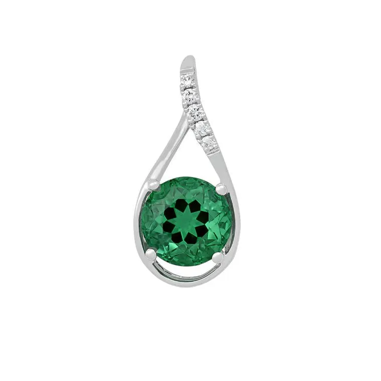 Chatham 14K White Gold Created Emerald and Lab Grown Diamond Pendant