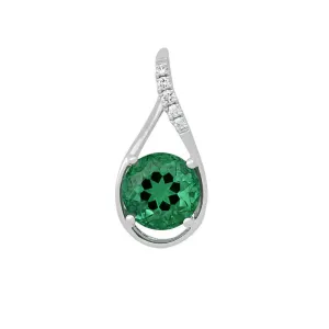 Chatham 14K White Gold Created Emerald and Lab Grown Diamond Pendant