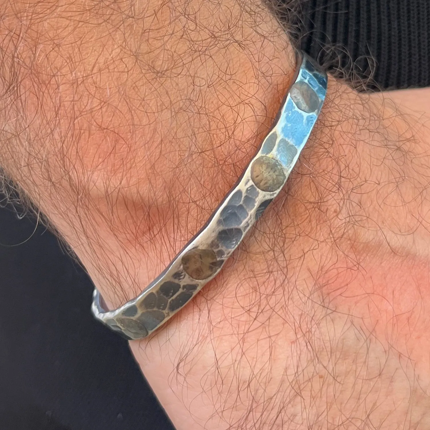Chicotta Men's Handcrafted Sterling Silver One-Size Cuff Bracelet with Nailed Copper Pieces