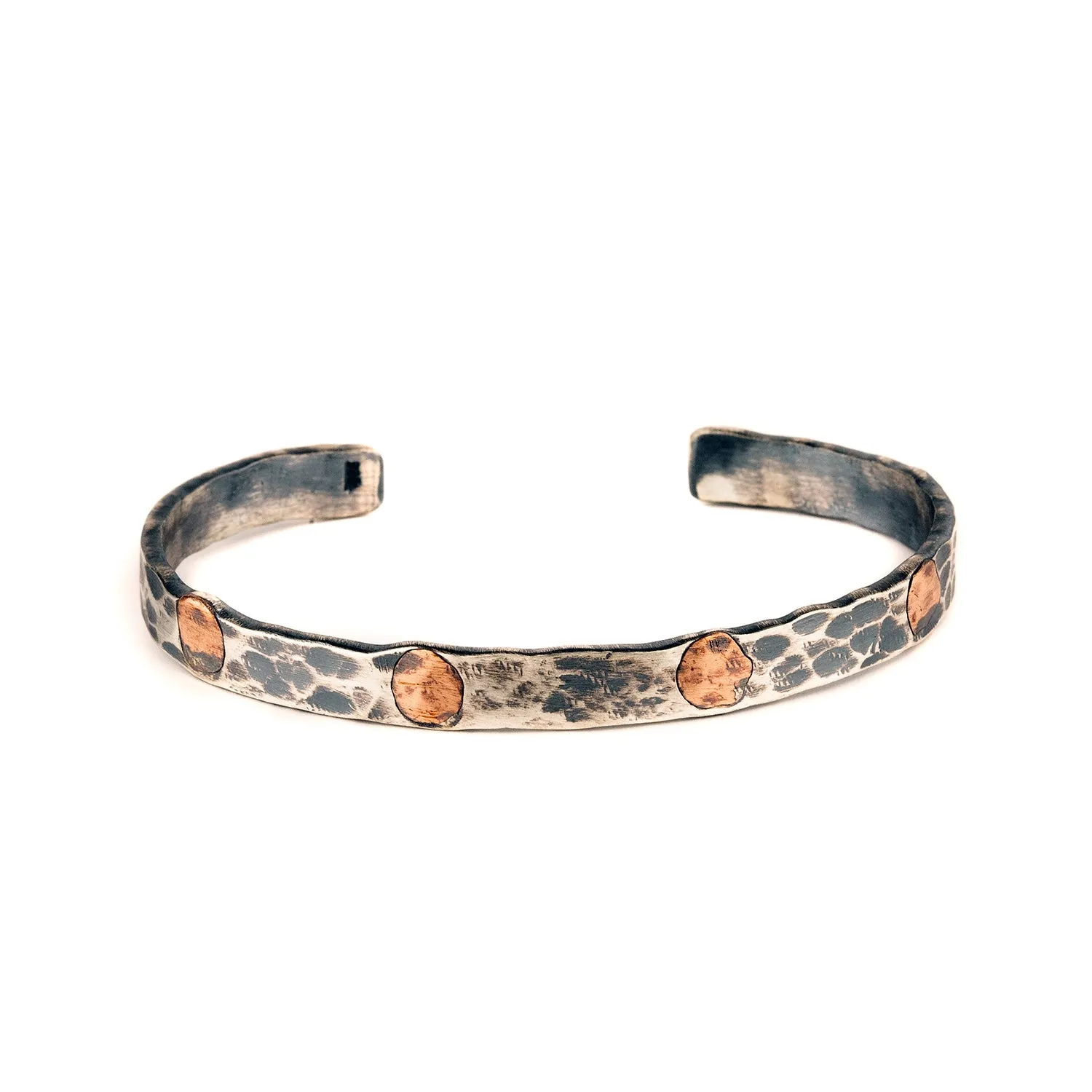Chicotta Men's Handcrafted Sterling Silver One-Size Cuff Bracelet with Nailed Copper Pieces