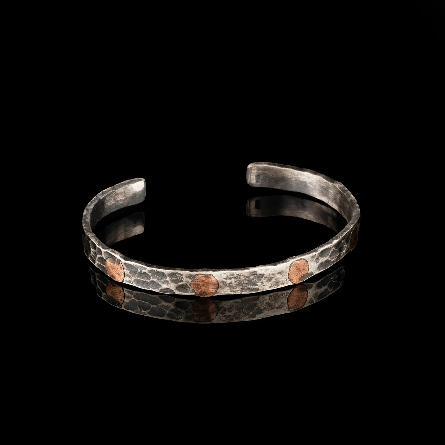 Chicotta Men's Handcrafted Sterling Silver One-Size Cuff Bracelet with Nailed Copper Pieces