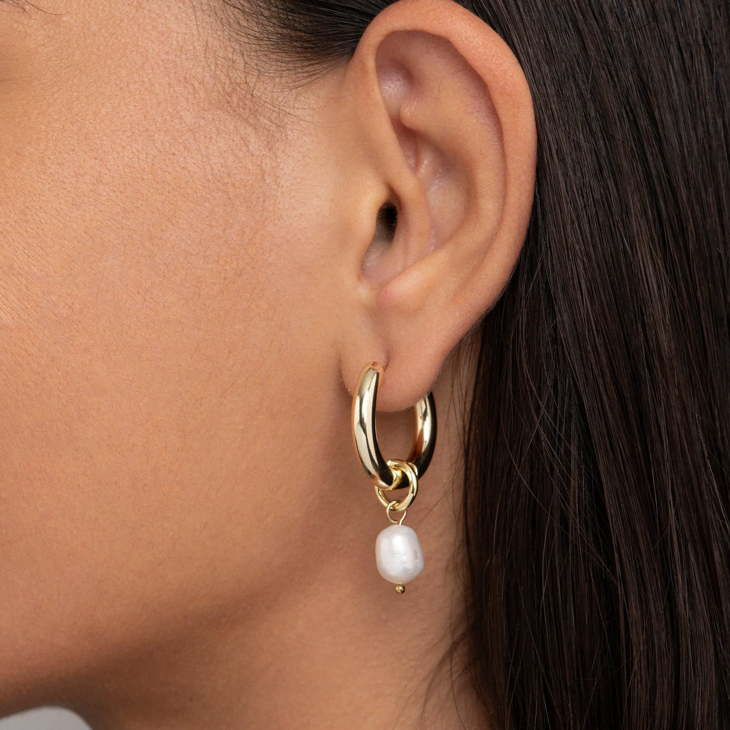Chunky Pearl Hoop Earrings - 18K Gold Vermeil