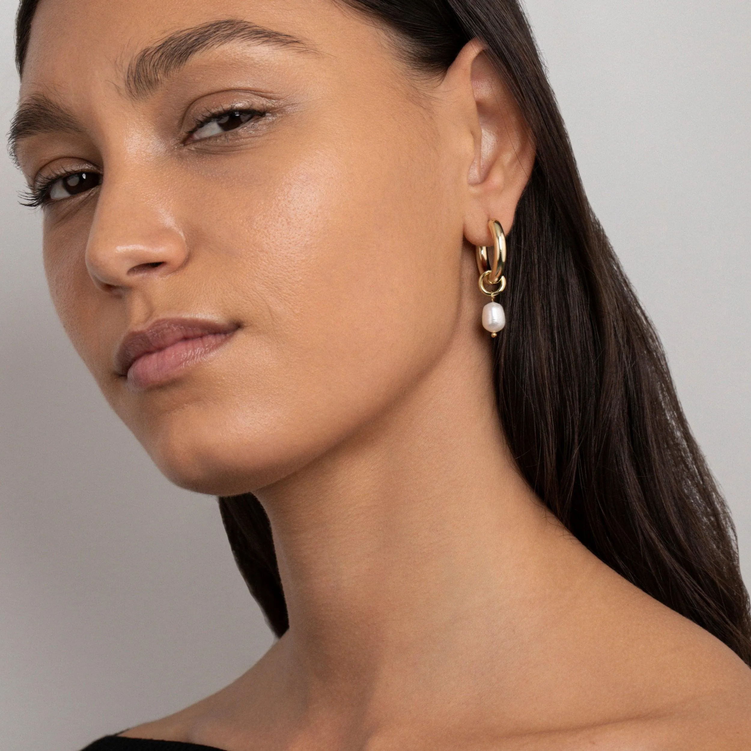 Chunky Pearl Hoop Earrings - 18K Gold Vermeil