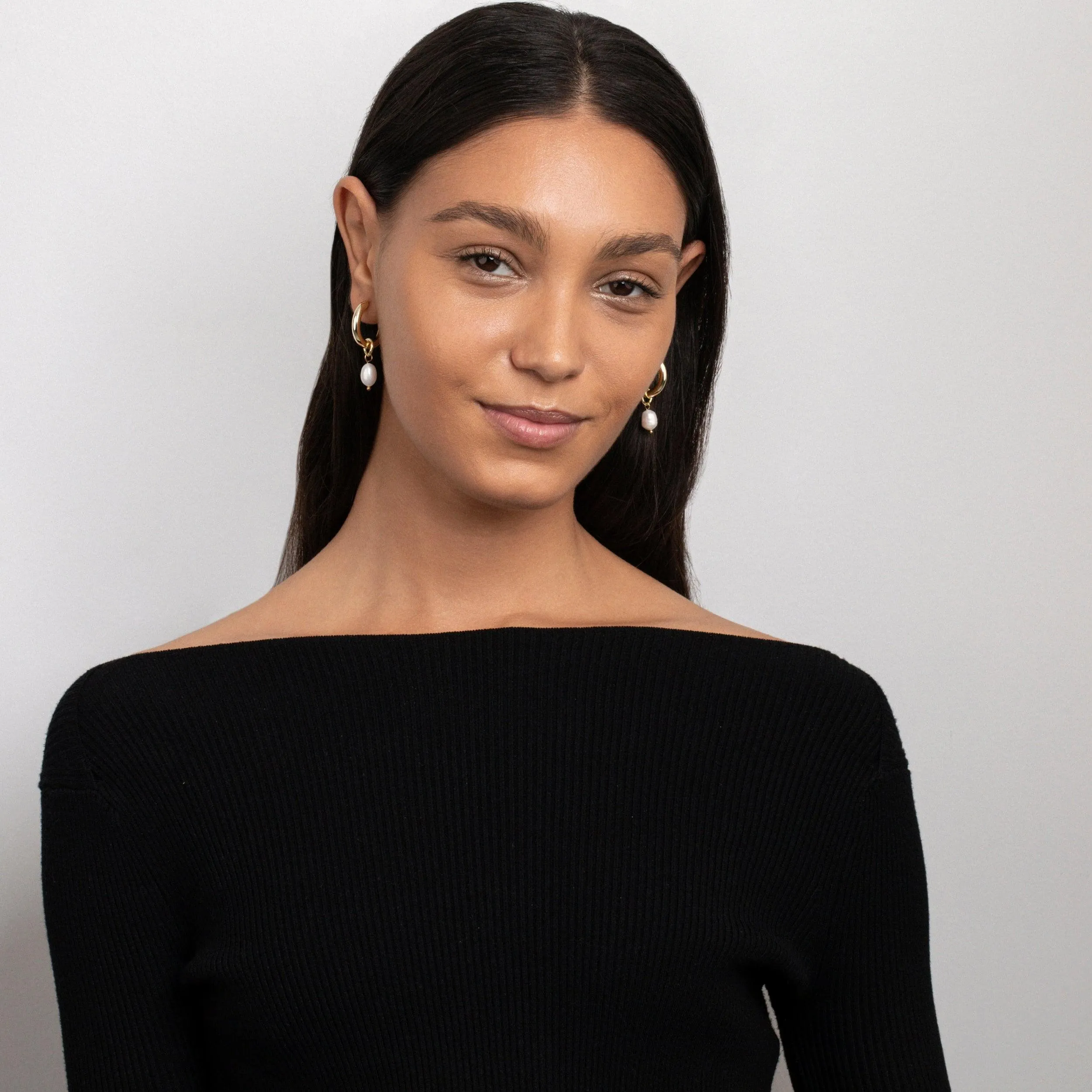 Chunky Pearl Hoop Earrings - 18K Gold Vermeil