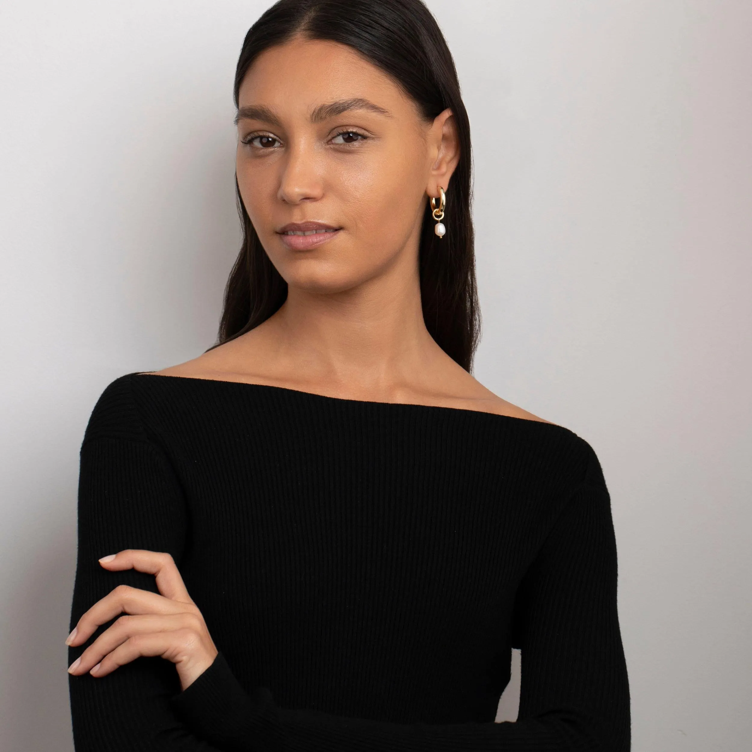 Chunky Pearl Hoop Earrings - 18K Gold Vermeil