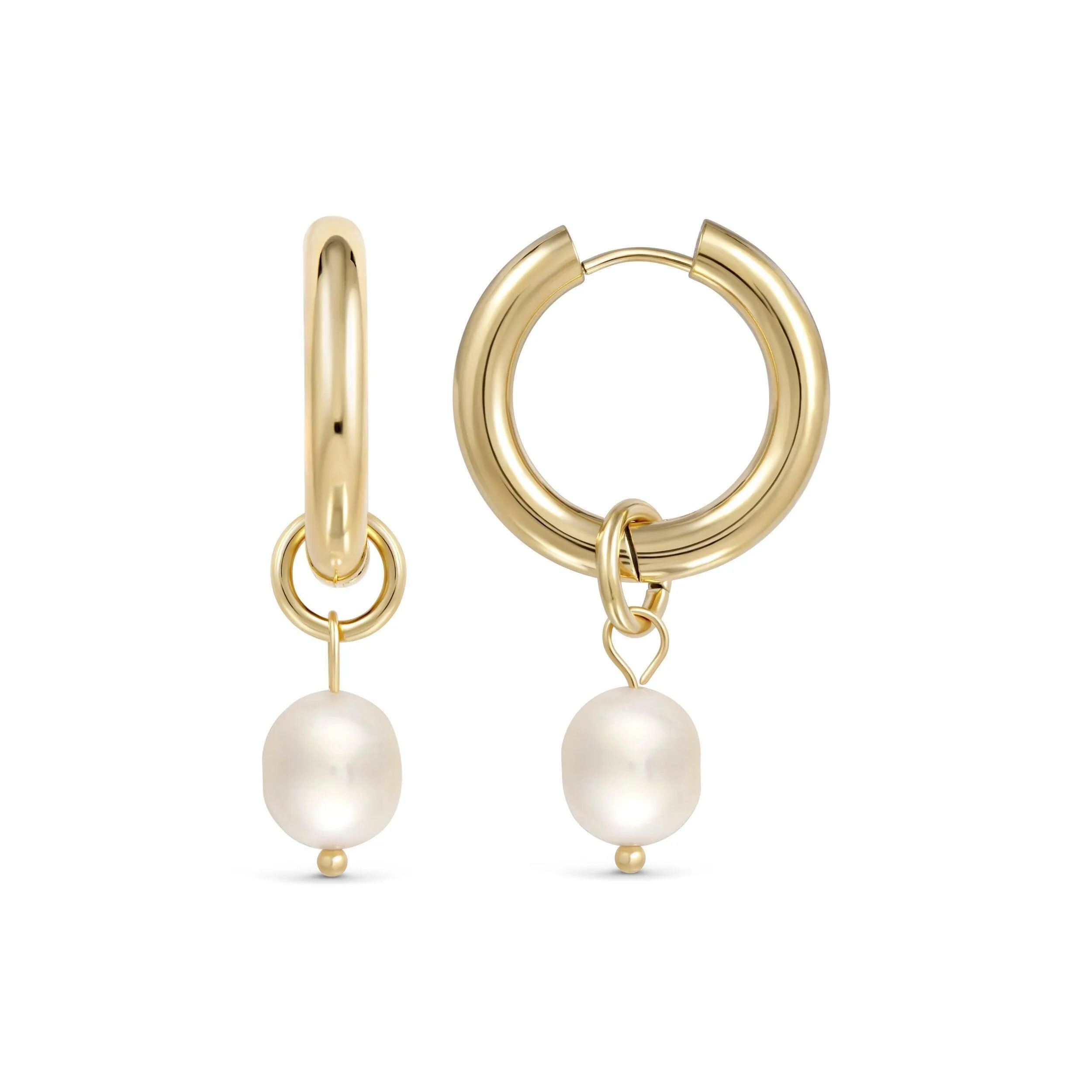 Chunky Pearl Hoop Earrings - 18K Gold Vermeil
