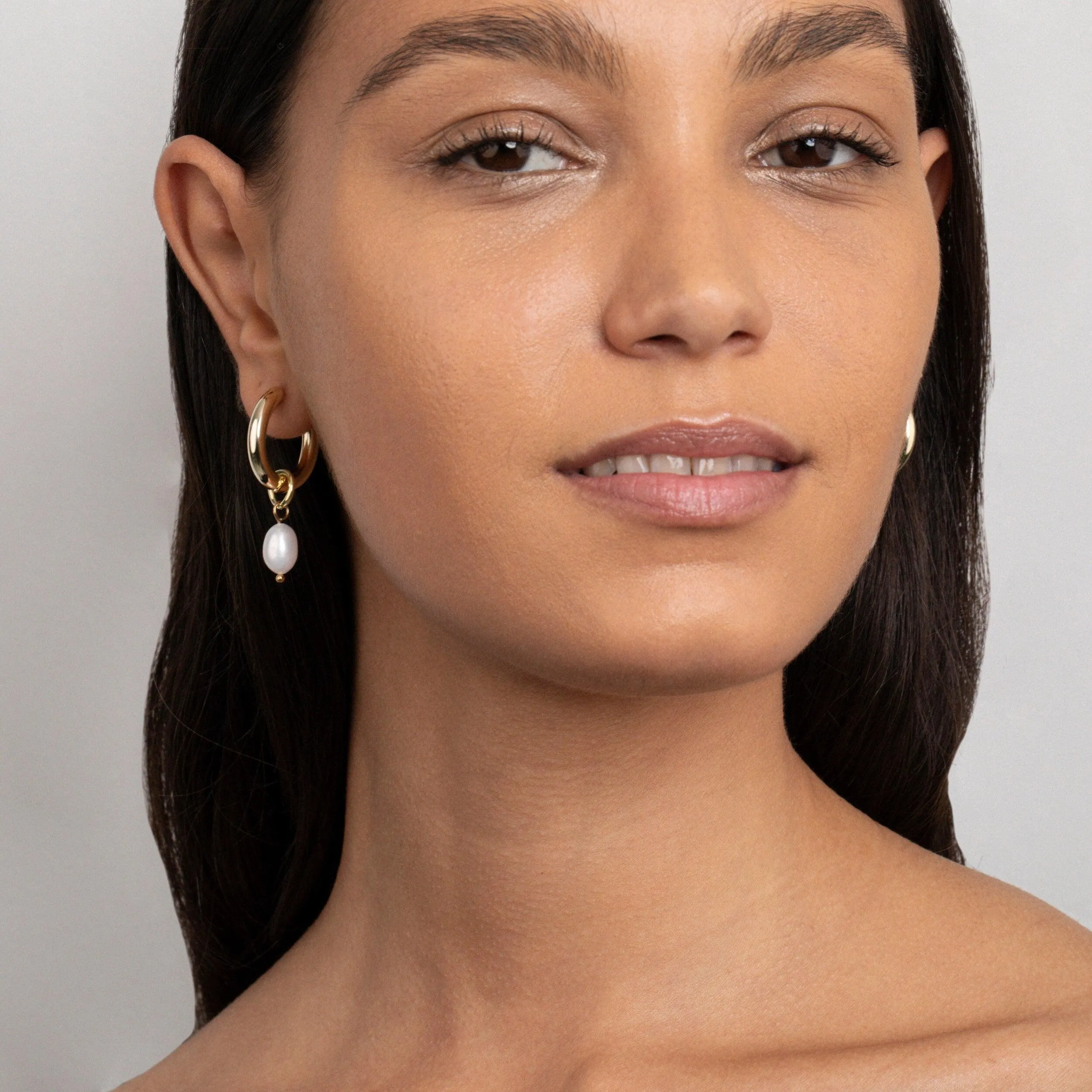 Chunky Pearl Hoop Earrings - 18K Gold Vermeil