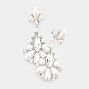 Clear Marquise Stone Center White Pearl Pageant/Bridal Earrings  | 493671