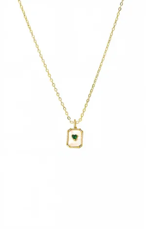 Colored Heart CZ & Mother Of Pearl Dog Tag Necklace