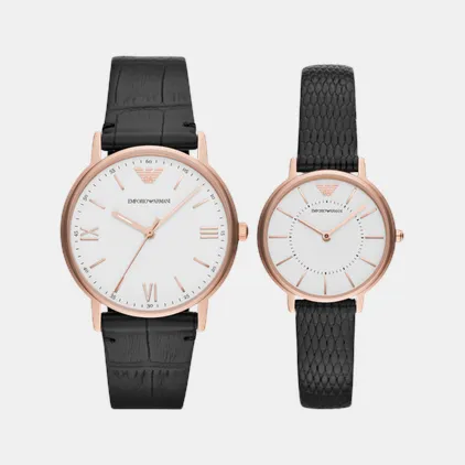 Couple Quartz White Dial Analog Leather Watch AR80015