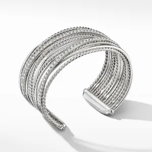 Crossover Cuff Bracelet with Diamonds, Size Medium