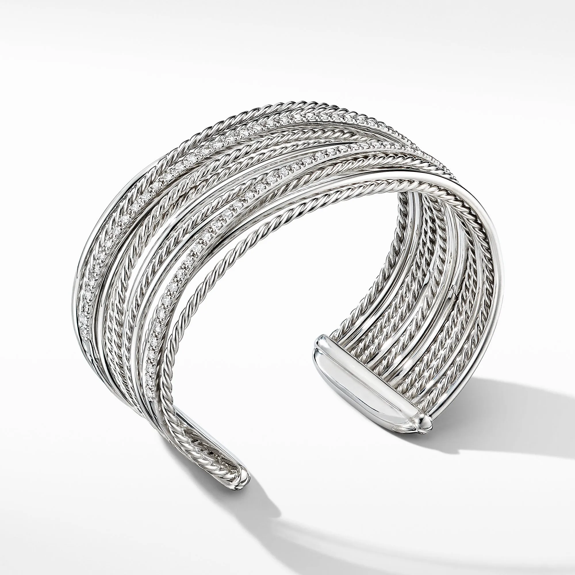 Crossover Cuff Bracelet with Diamonds, Size Medium