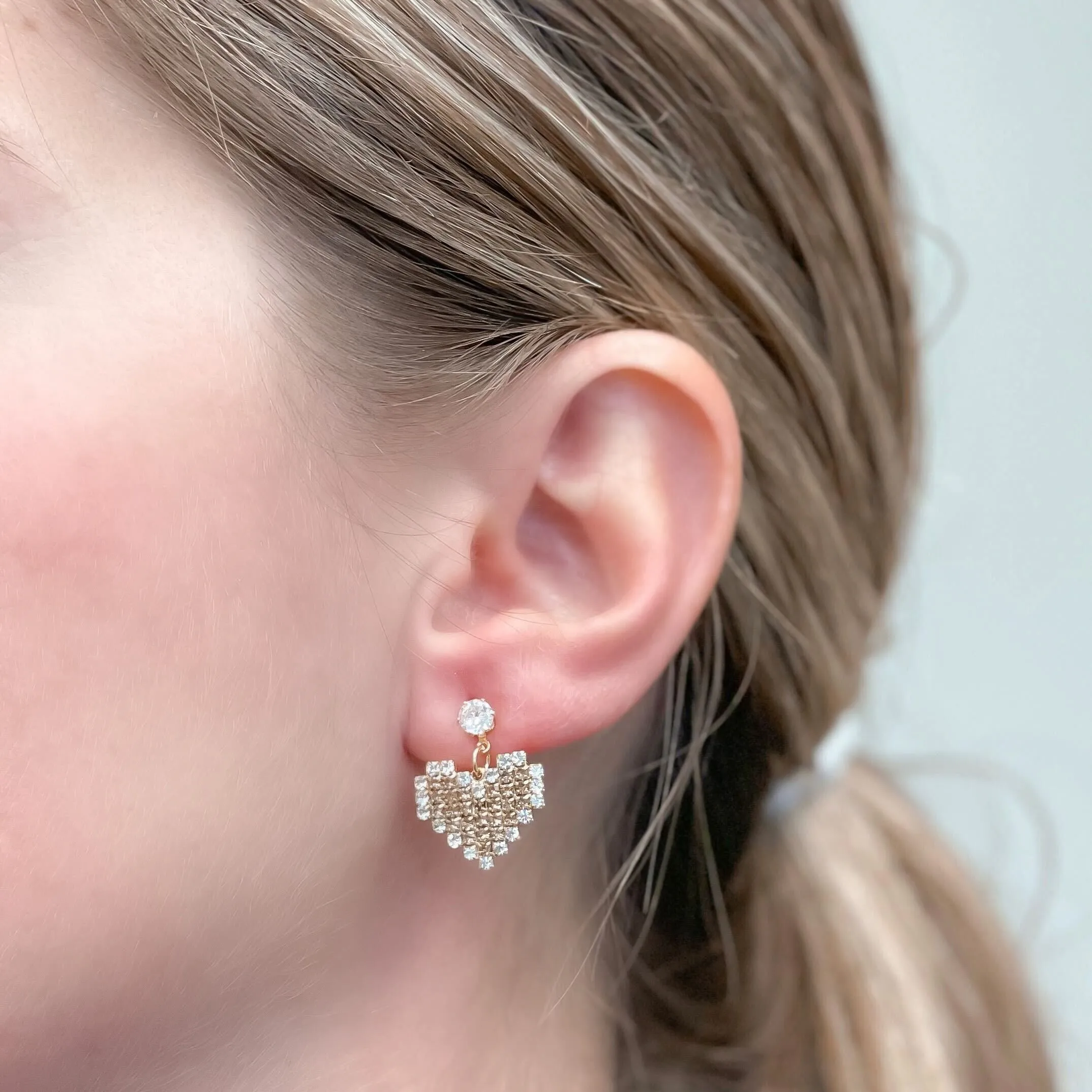 Crystal & Gold Heart Drop Earrings