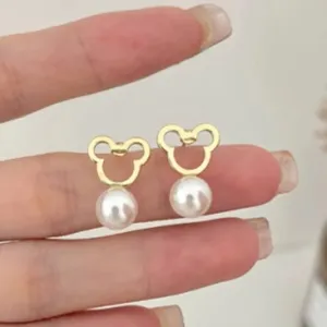 Cute Mouse Pearl Earrings Stud Wholesale 2021 Charm Exquisite Bear Stainless Steel Earrings Women's Jewelry