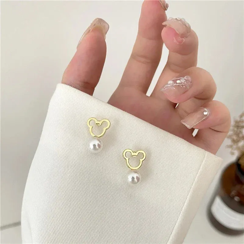 Cute Mouse Pearl Earrings Stud Wholesale 2021 Charm Exquisite Bear Stainless Steel Earrings Women's Jewelry