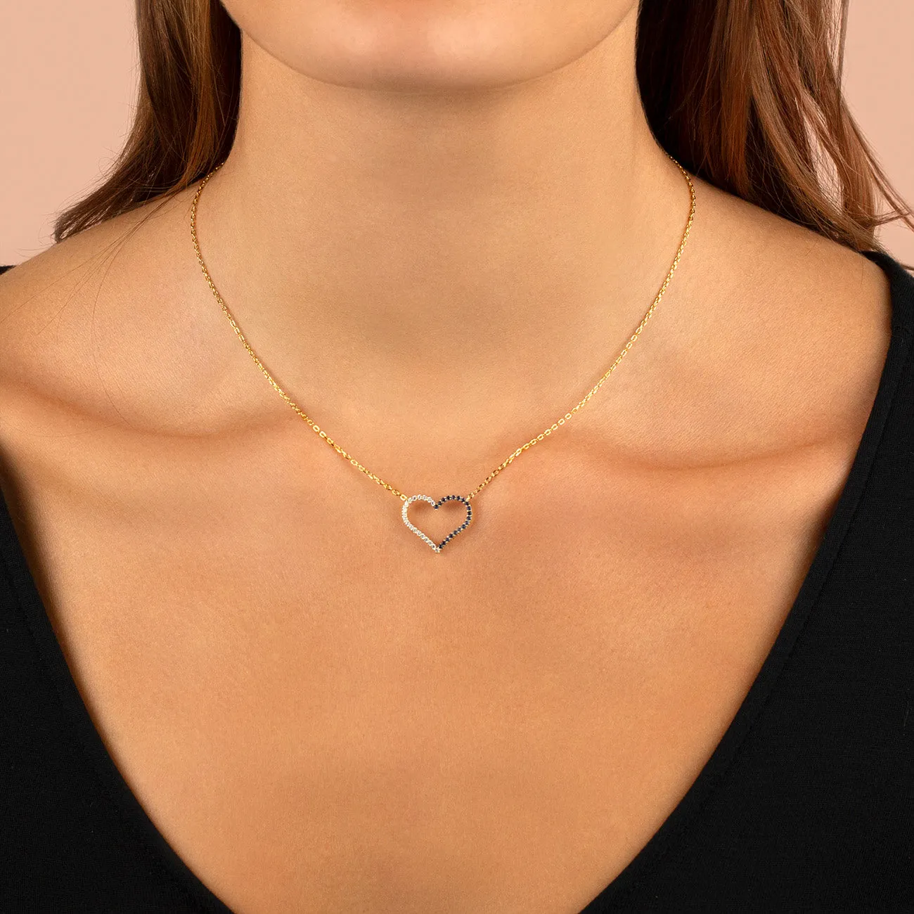CZ Colored Two Tone Open Heart Necklace