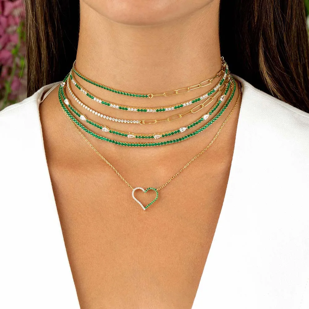 CZ Colored Two Tone Open Heart Necklace