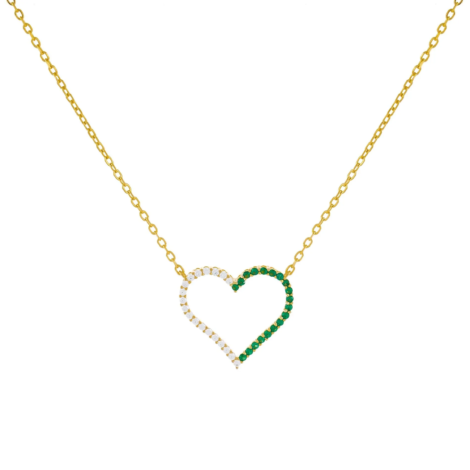 CZ Colored Two Tone Open Heart Necklace