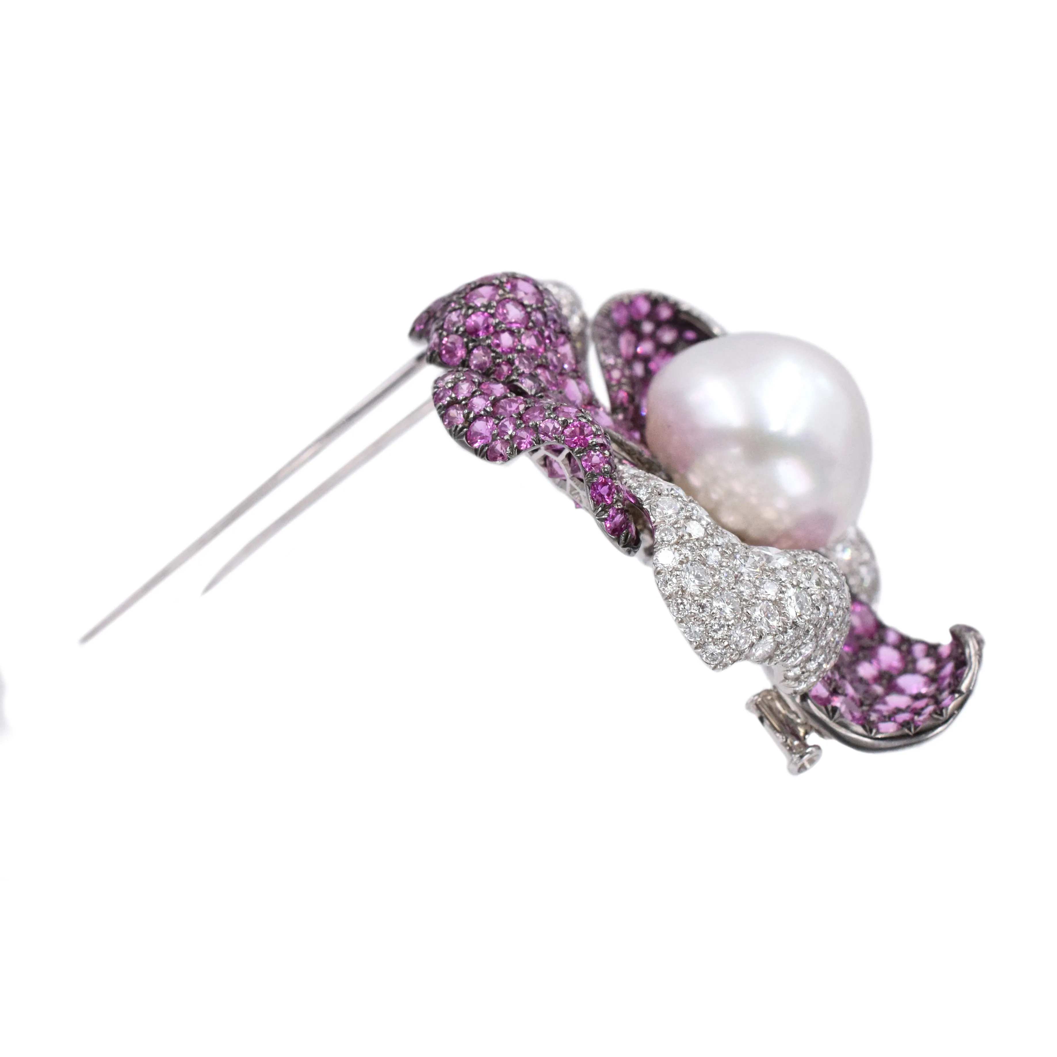 DeGrisogono Pearl, Diamond & Sapphire Flower Brooch In 18k Gold