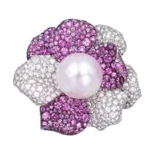 DeGrisogono Pearl, Diamond & Sapphire Flower Brooch In 18k Gold