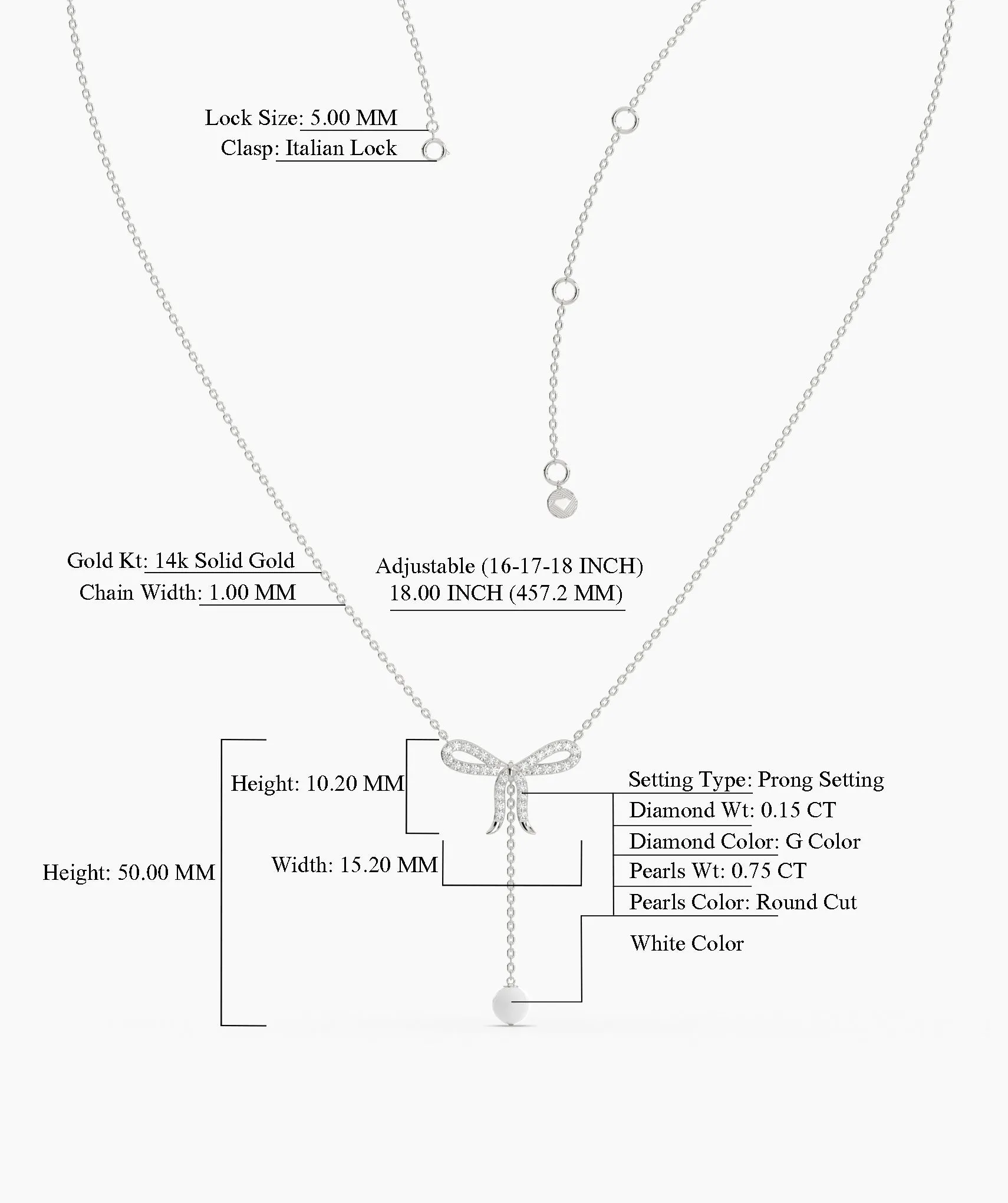 Diamond Bow Necklace with Pearl Drop