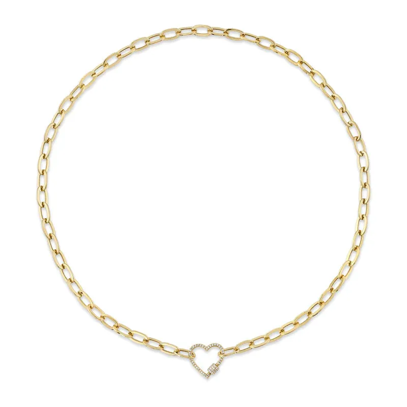 Diamond Heart Paper Clip Link Necklace