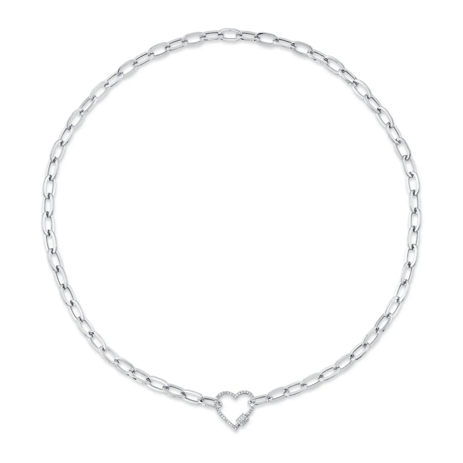 Diamond Heart Paper Clip Link Necklace