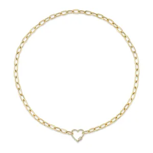 Diamond Heart Paper Clip Link Necklace
