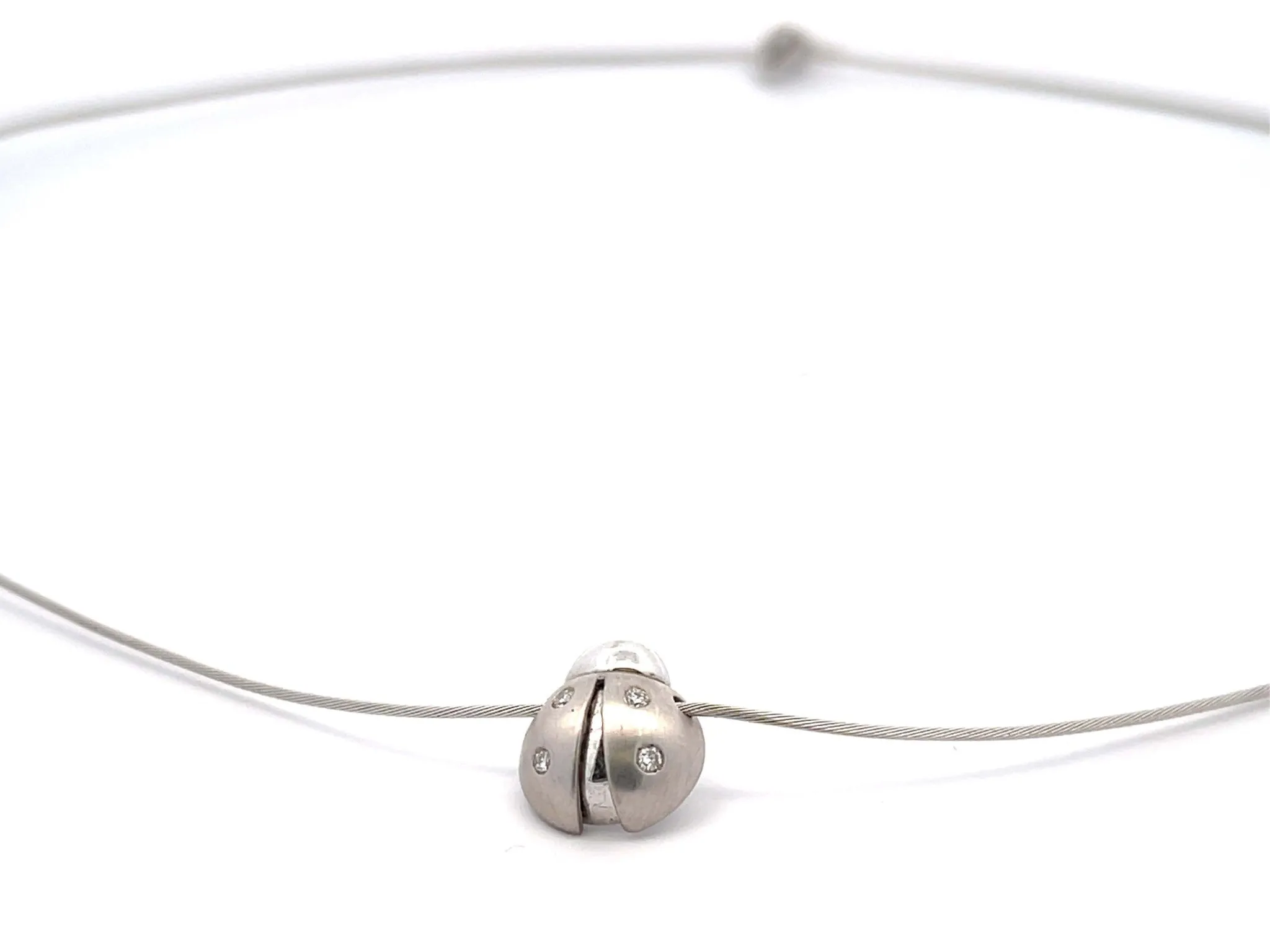 Diamond LadyBug Necklace in 14k White Gold