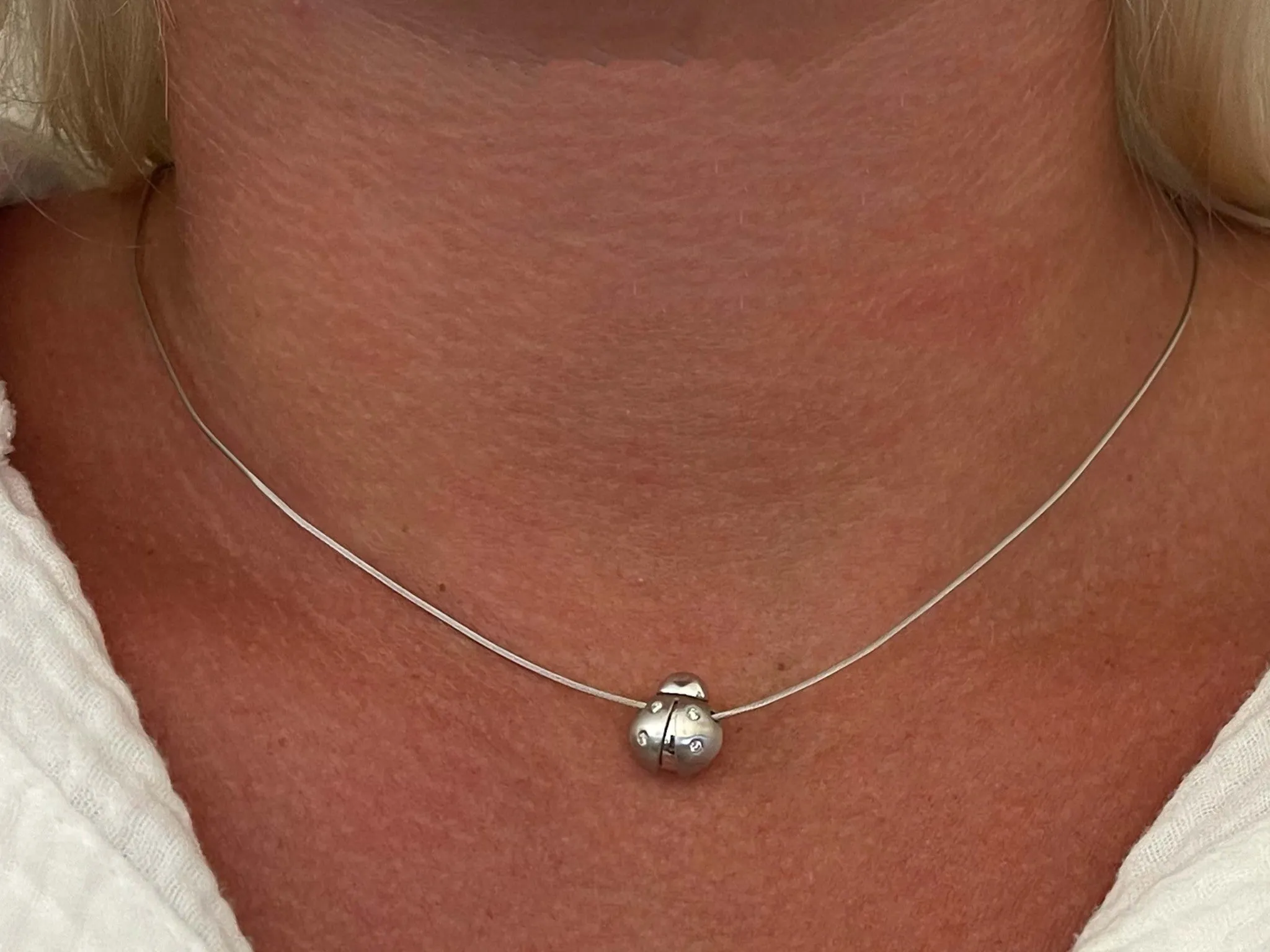 Diamond LadyBug Necklace in 14k White Gold